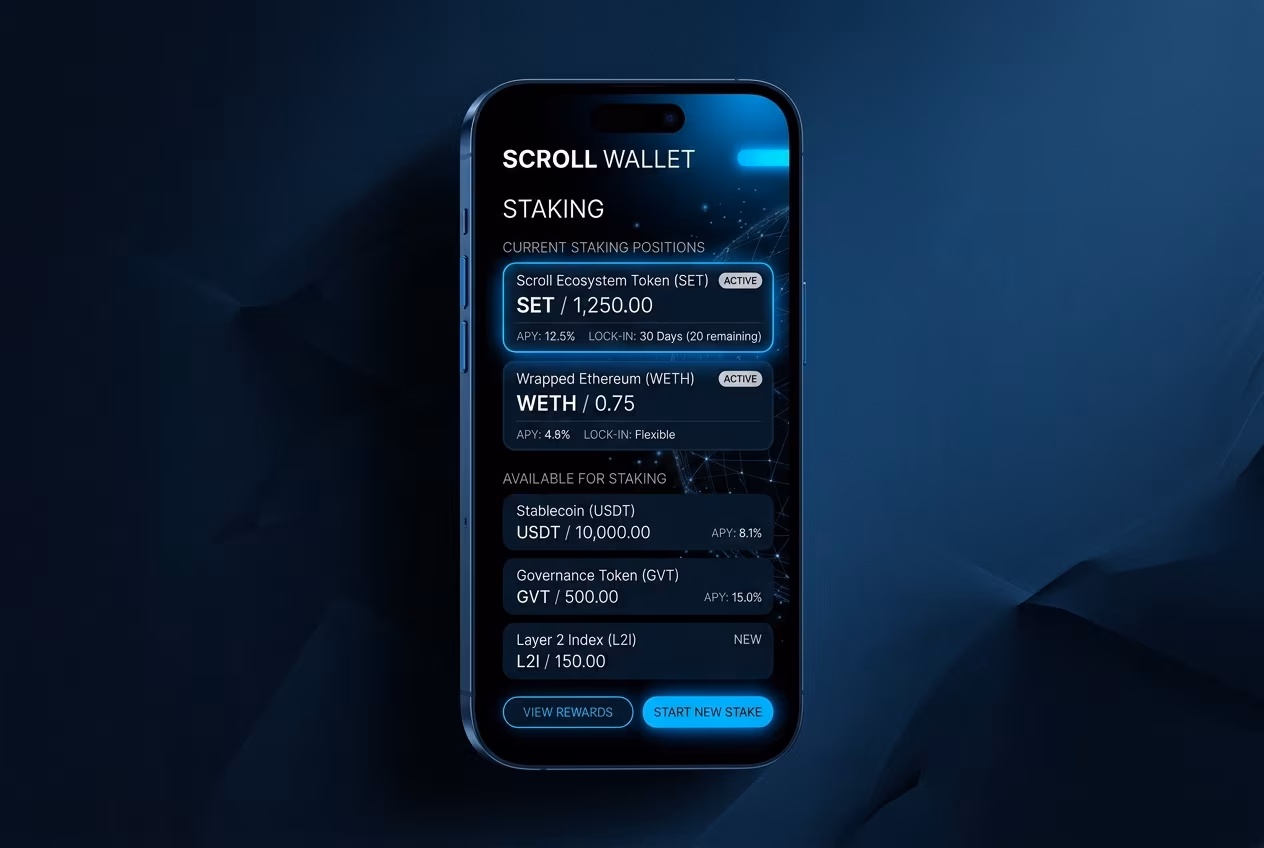 Staking dashboard view in Scroll Wallet