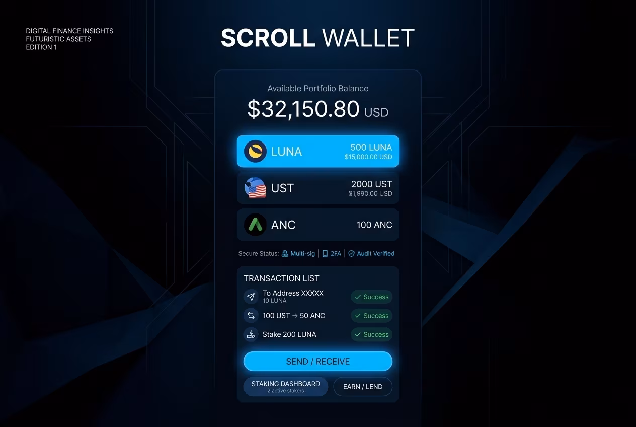 Terra Luna wallet interface displays cryptocurrency balance
