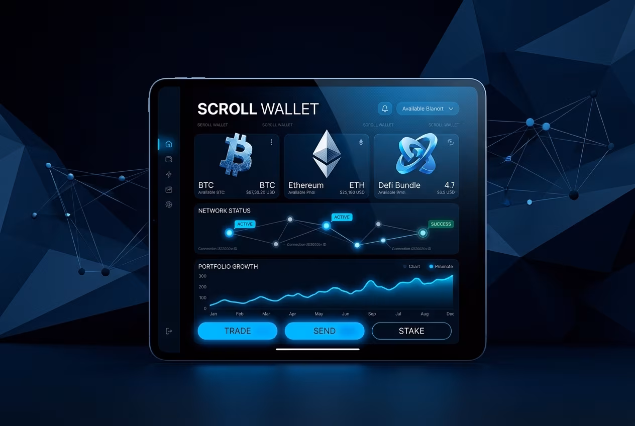 The web wallet crypto interface displays crypto assets in real time