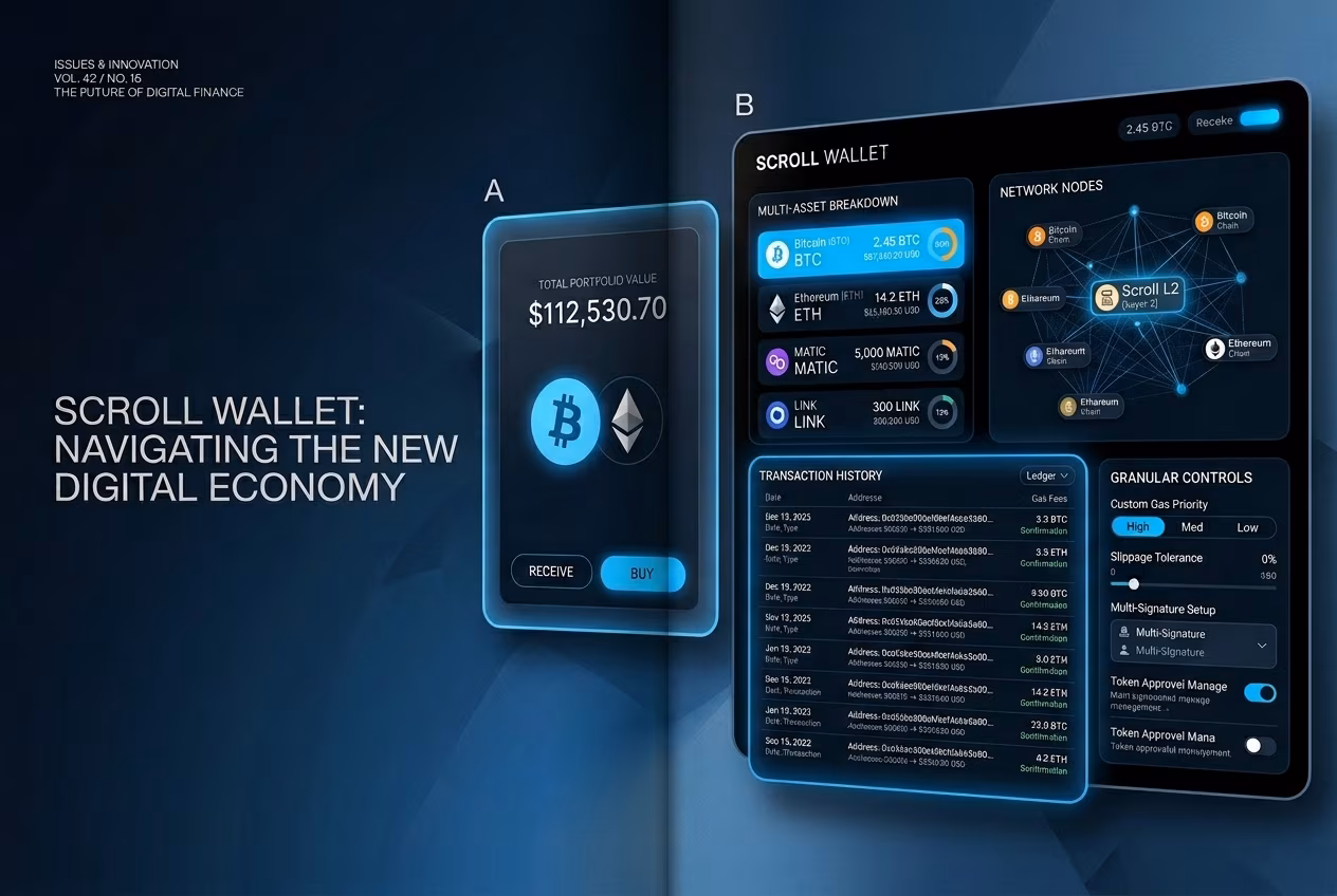 Self-custody wallet control panel contrasted with mainstream wallet simplicity