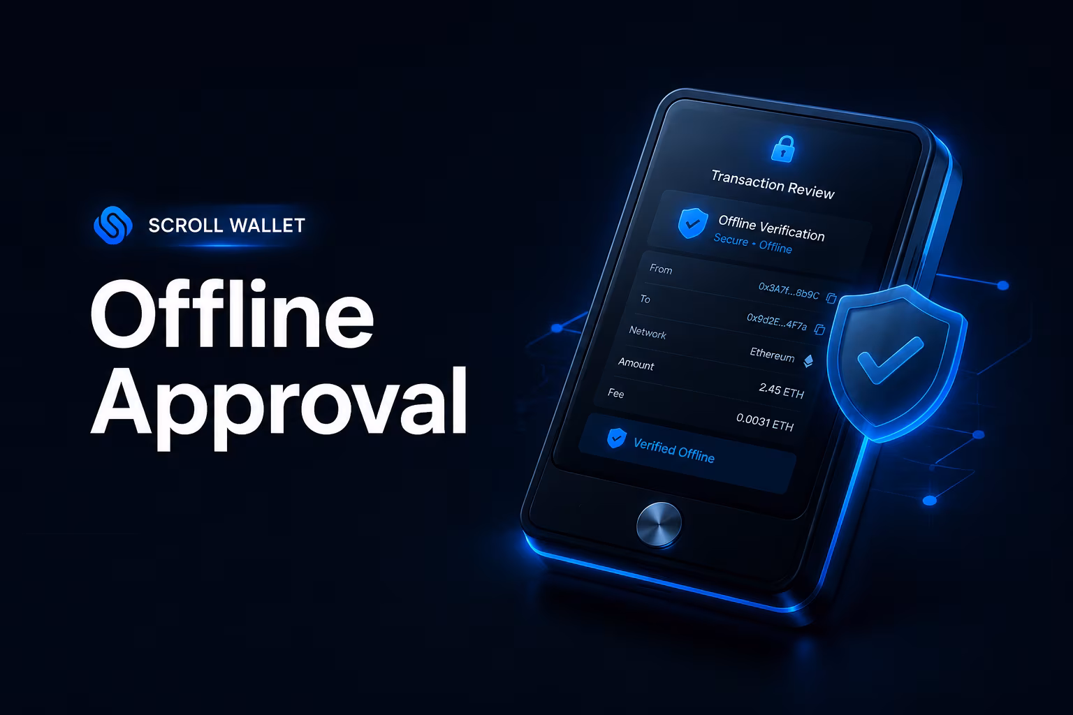 Hardware wallet screen showing offline transaction review and approval