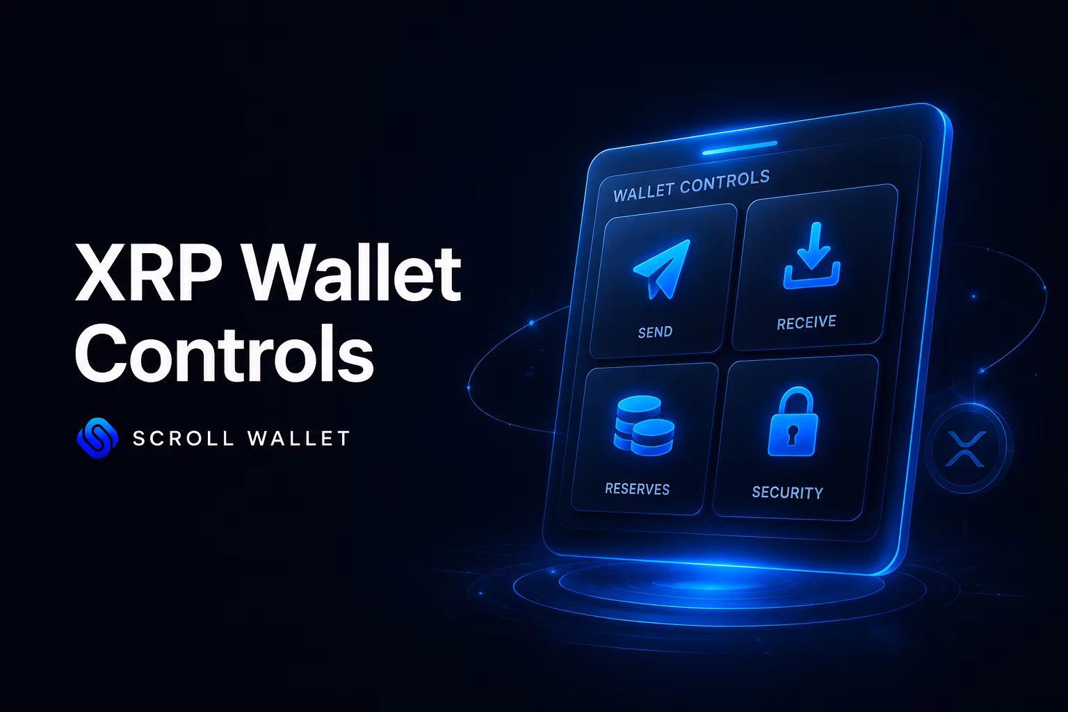 XRP wallet interface displaying send receive reserves and security controls